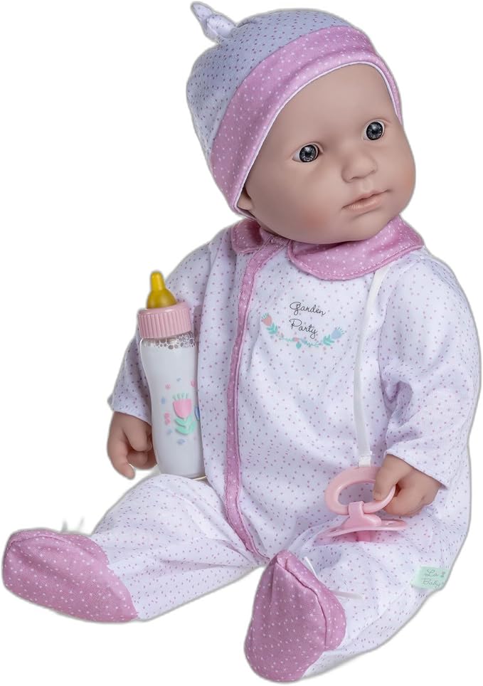 La Baby Caucasian 20-inch Small Soft Body Baby Doll | JC Toys - La Baby | Washable |Removable White and Pink Outfit w/Hat, Pacifier & Magic Bottle | for Children 12 Months +