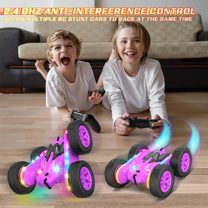 Terucle Remote Control Car, Rc Cars Stunt RC Car Toys New Upgraded Strip Lights and Headlights Girl Toys Double-Sided 360° Rotating 4WD Drift Truck for Boys Girls Birthday Gift (Purple)