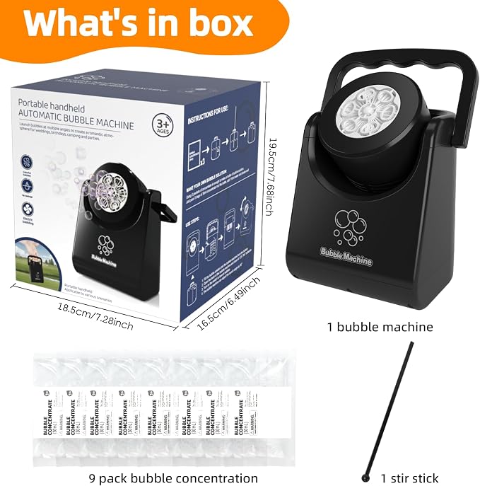 IFLOVE Bubble Machine for Kids 3+-Automatic Bubble Blower with Adjustable Angle,5000+ Bubbles Per Minute,Portable Bubble Maker Toy for Boys Girls,Outdoor Party Wedding Easter Birthday Gifts (Black 01)