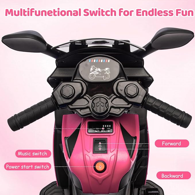 Garvee Kids 6V Ride On Motorcycle, Battery Powered Ride On Toys w/Treaded Tires, Working Headlight, Horn, Music, Training Wheels, Stable Electric Toddler Motorcycle for Kids, Gift for Boys Girls, Pink