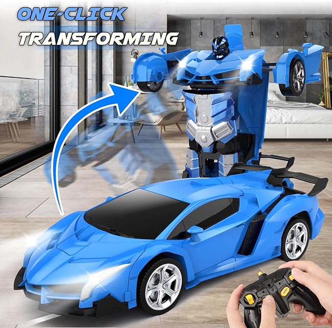Transform Remote Control Car Toy for Kids 4 5 6 7 8, Remote Control Car for Boys 4-7, Transform Cars for Boys 4-6, Toy Car 5 Year Old Boy, Toys for 3 4 5 6 7 8 9 10 11 12 Years Old Boy, Blue