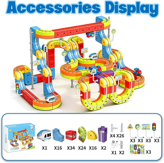 Electric Magnetic Train Toys Set- Flexible Race Track for Kids 3 4 5 6 7 8,stem Gravity Magnetic Roller Car Track for Toddlers,3D Infinity Cube Track Learning Gift Anti-Gravity Design,141 Pcs/2 car