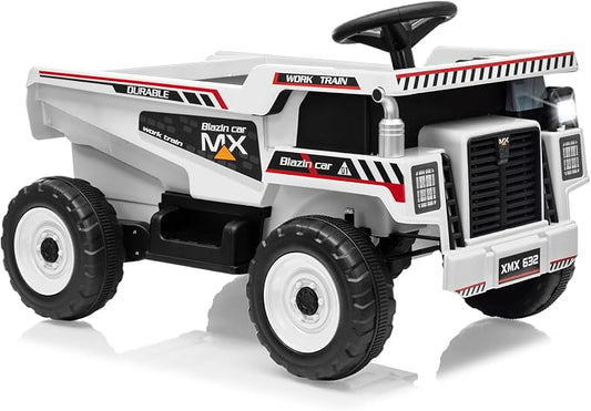 Garvee 12V Ride On Dump Truck for Kids, Ride On Car with Remote Control, Construction Vehicles with Dump Bed & Shovel, Ride-On Toys 16.5 in Spacious Seat, Music, Headlights, Soft Start, White
