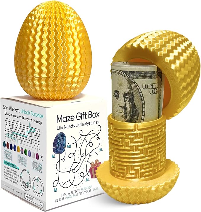 2026 Mystery Egg Maze Puzzle Box: 4 Unique Mazes Money Holder with Hidden Compartment, Brain Teaser Game for Cash & Gifts, Reusable Surprise Container for Easter Birthday Christmas Party