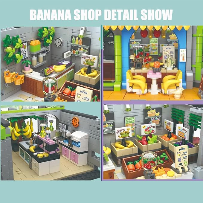 Banana Shop Building Blocks, MOC Creative Fruit Store Architecture Toy Set with LED Light, STEM Construction Toy Gift Idea for Adults & Teens(2165 PCS)