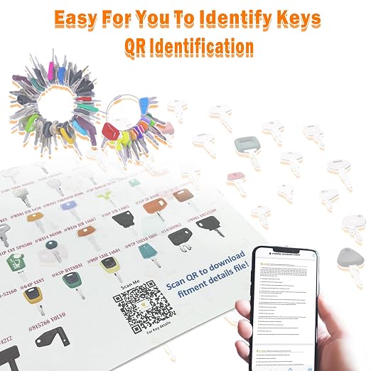 105PCS Non-Duplicate Heavy Equipment Keys Master Set, Construction Ignition Key for CAT JLG Case JD Hyster Kubota Komatsu Yanmar Terex Ford New-Holland Volvo JCB and More, LM105KS