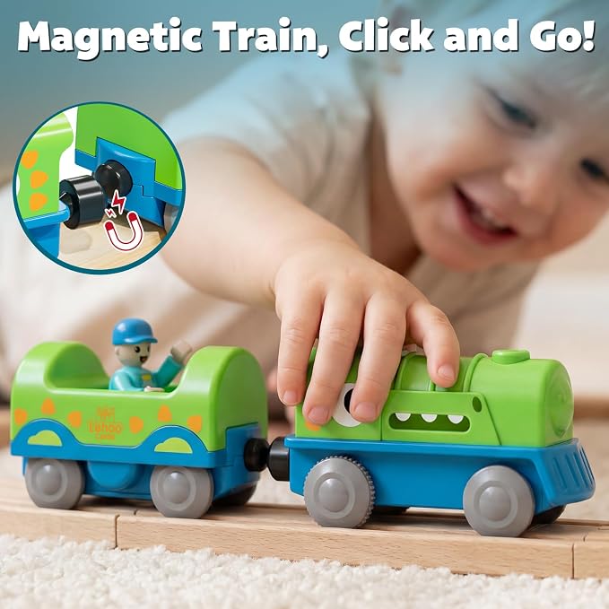 Lehoo Castle Dinosaur Battery Powered Train Toy for Toddlers Ages 3+ | Motorized Train with 2 Figures, Compatible with Thomas, Brio & Melissa & Doug Tracks, Birthday Gift for Kids