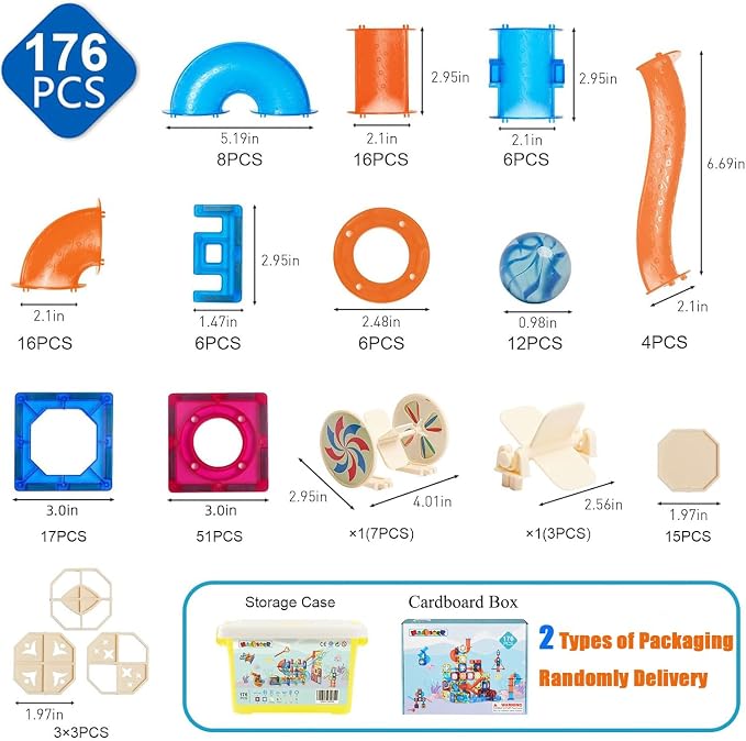 MAGBLOCK 176pcs Magnetic Tiles Marble Run Set with Ball Run Race Track for Ages 8+, Magnetic Building Blocks Magnet Game, Stem Educational Gifts Kids Toys for Girls & Boys Promoting Focus