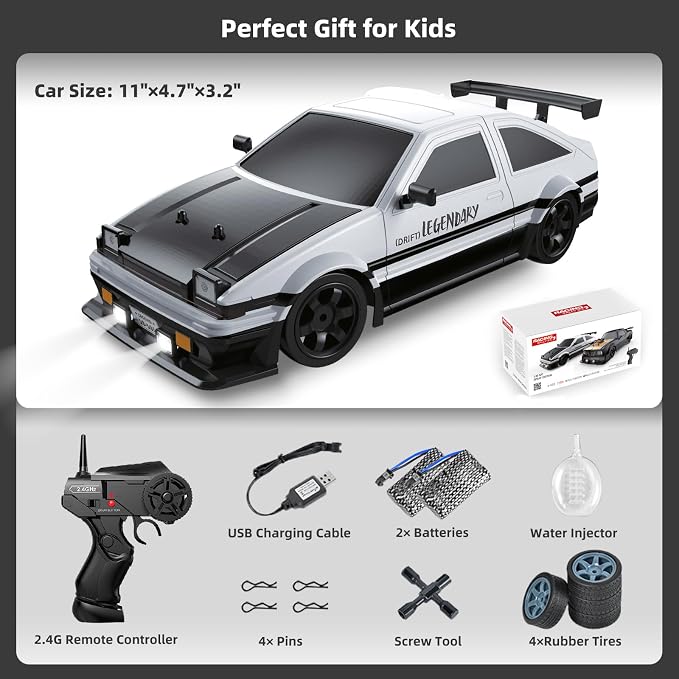 RC Drift Car 2.4GHz 1:16 Scale 4WD High Speed Remote Control Cars Vehicle with LED Lights Two Batteries and Drifting Tires Racing Sport Toy Cars for Adults Boys Girls Kids