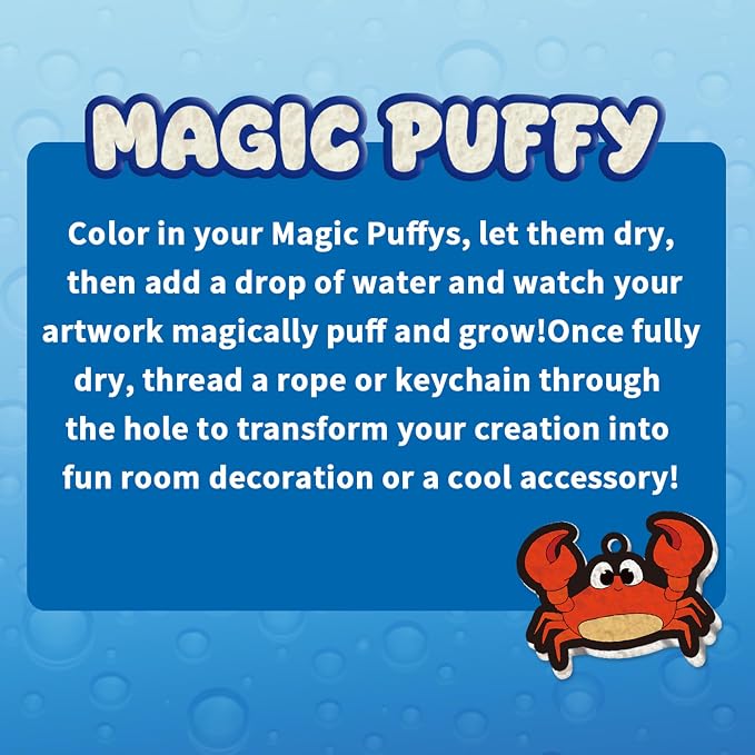 MZYTOZA Magic Foam Texture Painting Kit - 3D Art Craft Aqua Magic Puffs Paint Kit, 15 Mess-Free Paint by Number Craft for Kids（Marine Animals