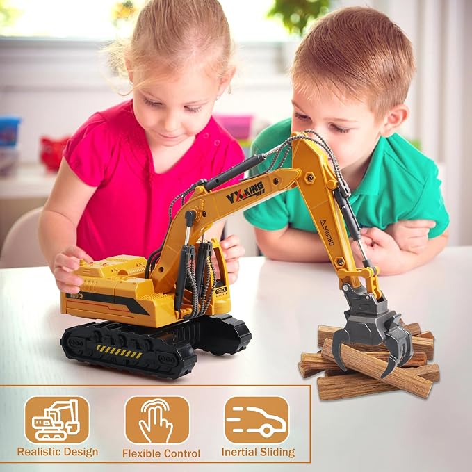 ABS Diecast Timber Grab Truck Toy for Boys Ages 3-12, Friction Powered Metal Construction Vehicle with 360° Rotating Cab & Movable Arm, Christmas Birthday Gifts for Kids Toddlers