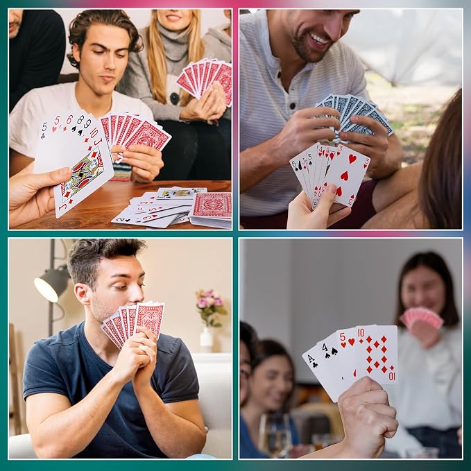 FURWEY Playing Cards 32 Pack,Standard Index,Red and Blue Backs,Large Digital Printing is Easy to Read,Blackjack，Euchre, Canasta Card Game, Poker Cards（Red/Blue）