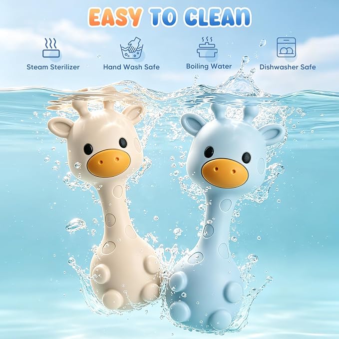 Baby Teething with Rattle Toys 3-6 6-12 Months, BPA Free Silicone Baby Teether, Infant Chew Toys for Teething Relief, Baby Gifts for Newborn Boys Girls, Easy-Grip, Blue