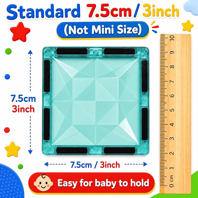 Magnetic Tiles 60-Piece Set for Kids, Magnetic Building Blocks STEM Toys for Age 3+ Boys and Girls, Educational Magnet Construction Tiles for Creativity & Learning