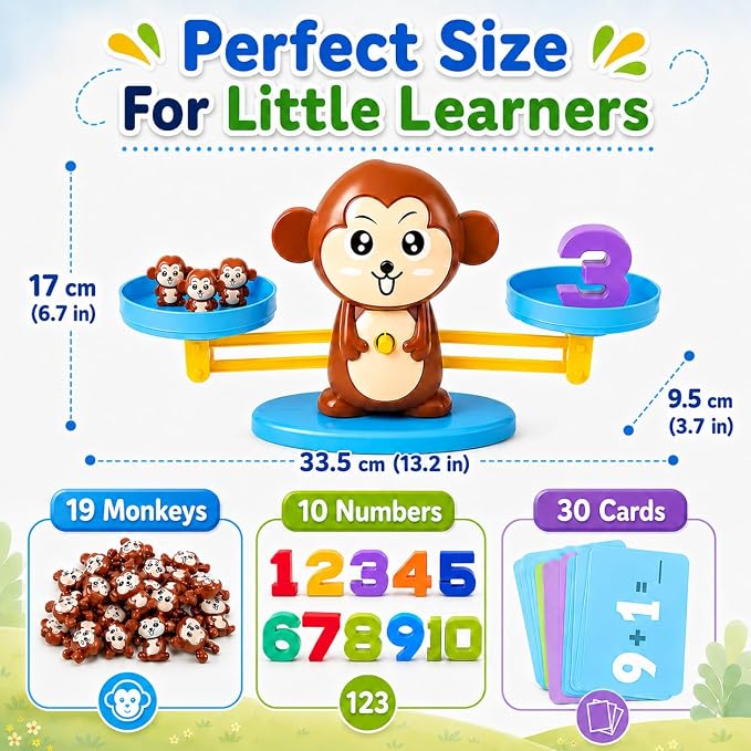 CozyBomB™ Monkey Scale Balance Counting Toys Math Games STEM Preschool Educational Toys for 3 4 5 Year olds Math Educational Kindergarten Number Learning Games Gifts for Boy Girl Birthdays Christmas