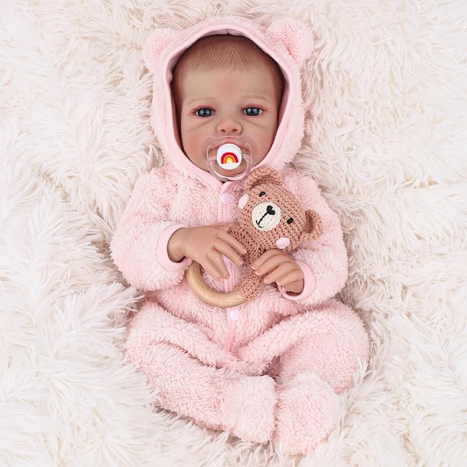 WOOROY Realistic Reborn Baby Dolls Girl- 20 Inch Lifelike Reborn Baby in Pink Plush Outfit, Real Life Baby Doll Handmade Collectible Gift with Accessories Set for Kids 3+