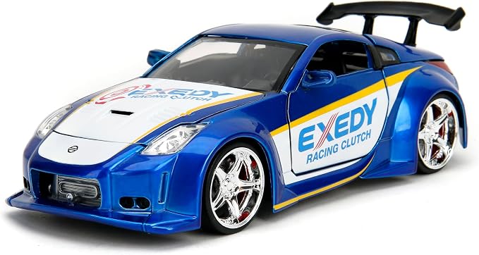 Jada Toys JDM Tuners 1:24 Scale Die-Cast 2003 Nissan 350Z Exedy– Opening Doors, Detailed Interior, Rubber Tires, Collectible for Ages 8+(Candy Blue)