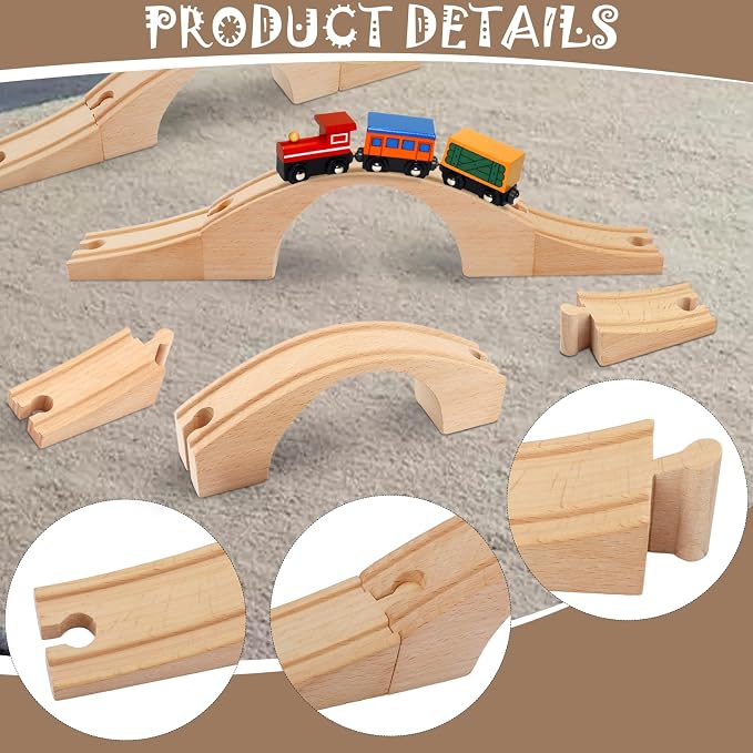 1 Pack Wood Train Track Expansion Wooden Train Track Accessories Bridge Connectors Compatible with Most Major Toy Railway Railroads for Birthday Christmas