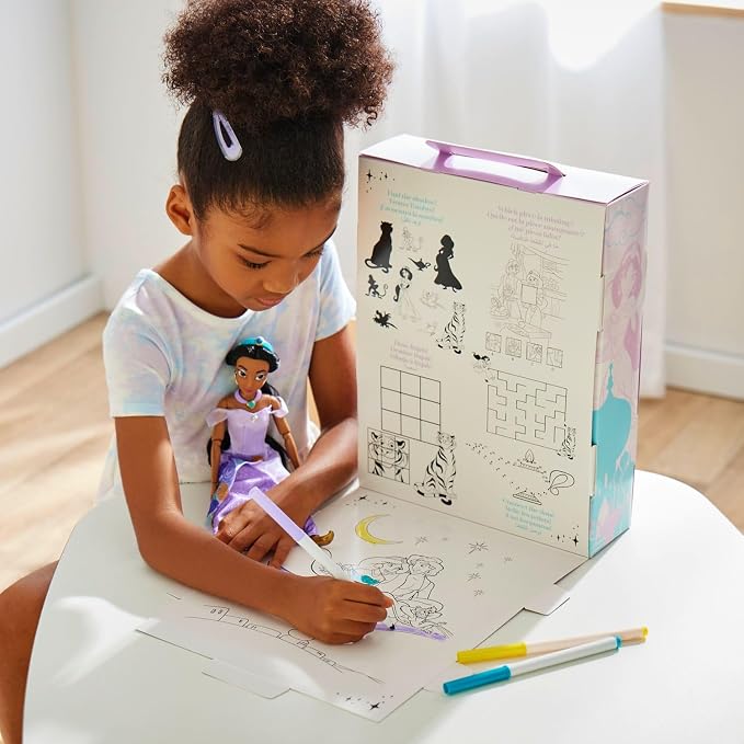 Disney Store Official Jasmine Story Doll - 11 Inches - Includes Coloring Book and Additional Dress, Princess Doll in Classic Outfit, Disney Princess Toys