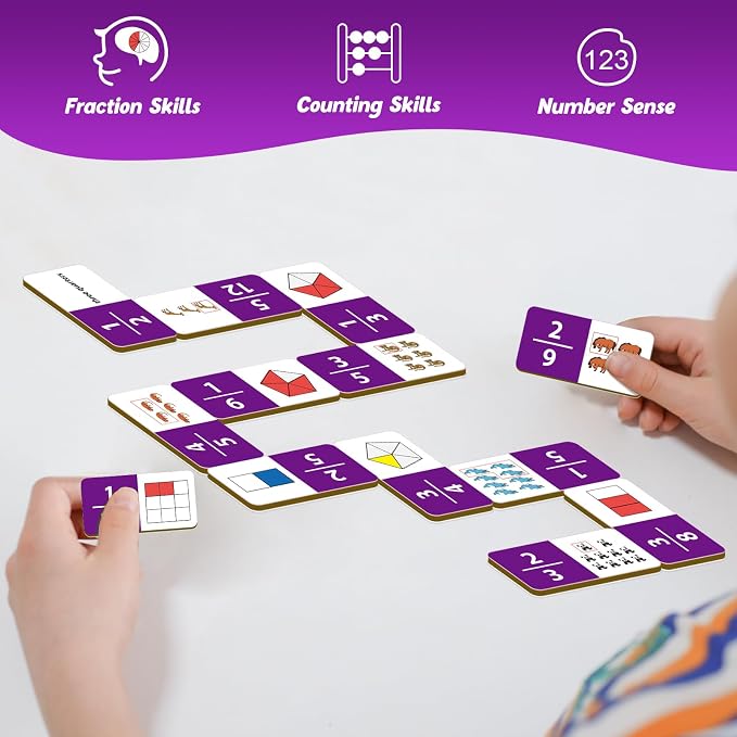 Kasfalci Fraction Dominoes Set,Math Games for Kids,Math Manipulatives,Counting Toys,Learning Games,Preschool Learning Activities,Homeschool Supplies,Kindergarten Classroom Must Haves,1st 2nd 3rd Grade