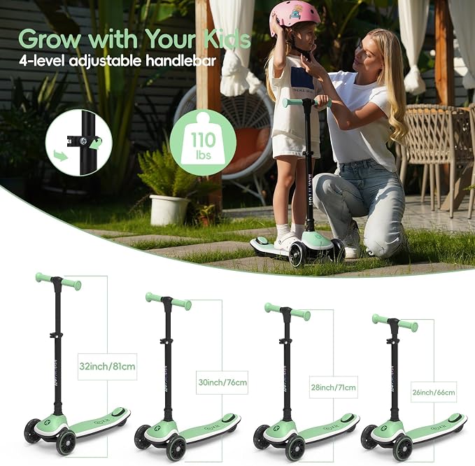 Kicknroll Toddler Scooter 3 Wheel Kids Kick Scooters with Dynamic Light-Up Non-Slip Deck & LED Wheels, 4 Adjustable Height, Foldable, Lean-to-Steer Design for Girls Boys Ages 3-8 Max 110 Lbs