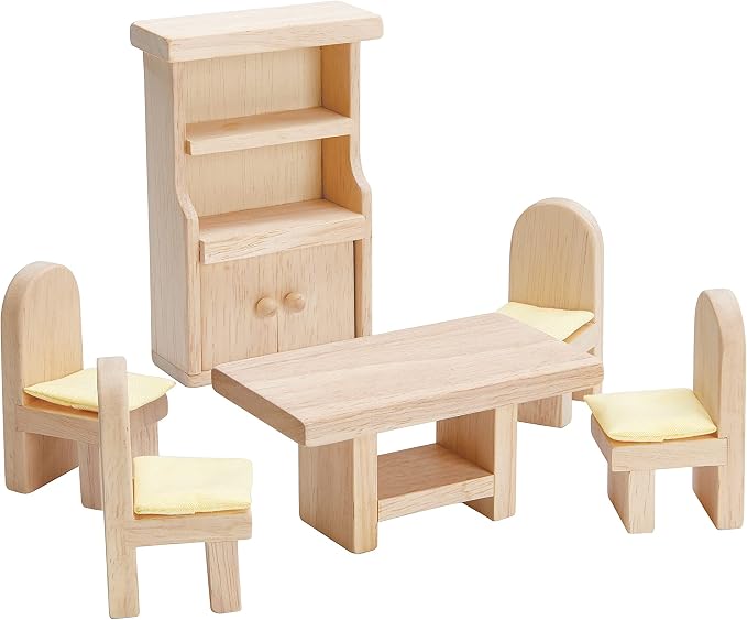 PlanToys® Dining Room Classic Set | Montessori Small World and Family Role Play | Eco Friendly Wooden Dining Room Furniture for Imaginative Play