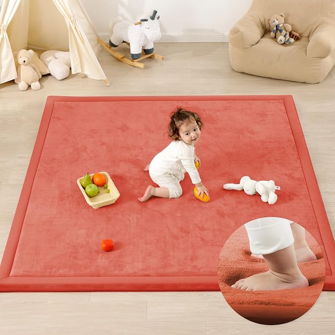 1.3" Thick Baby Play Mat for Floor Playpen, 71x79 Large Foam Tummy Time Mat, Padded Support Soft Plush Nursery Rug for Infant Kids Toddler Crawling Kick Activity (Brick)