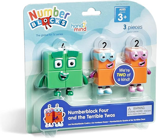hand2mind Numberblock Four and the Terrible Twos, Cartoon Action Figure Set, Toy Figures, Play Figure Playsets, Small Figurines for Kids, Number Toys, Math Toys for Kids 3-5, Birthday Gifts for Kids