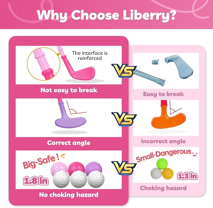 Liberry Toddler Golf Set for 2 3 4 Years Old Girls Boys, Upgraded Kids Golf Clubs Set with Golf Cart, Putting Mat, Outdoor Indoor Sports Toy Birthday Gift, Pink
