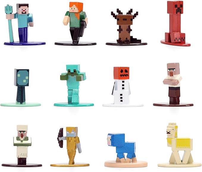 Jada Minecraft Nano Metalfigs Series 17 – Die-Cast Figure 12-Pack – Includes Steve, Alex, Diamond Armor Zombie & More Toys