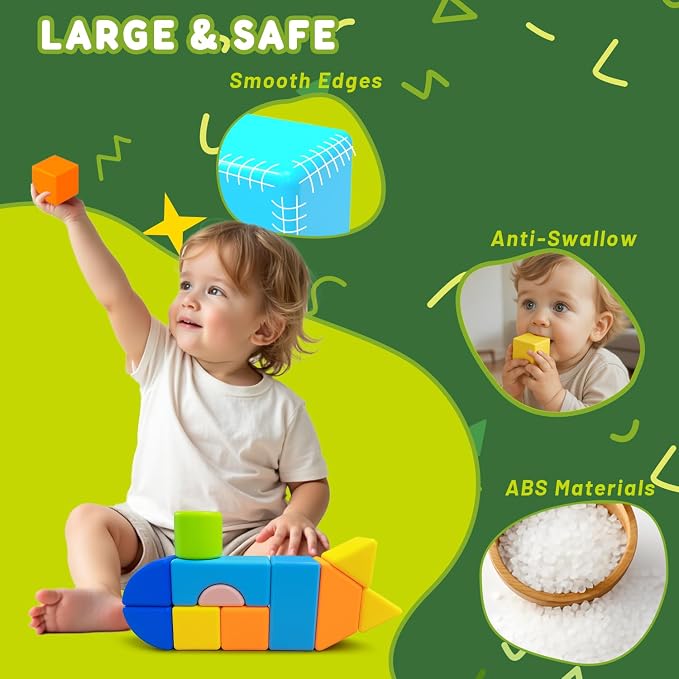Pairez Toys Magnetic Stacking Blocks for Kids, 1.65 Inch Large Magnetic Cubes & 8 Shapes, 20 PCS Magnet Toys, Montessori & Sensory Building Toys for Boys & Girls Ages 3+