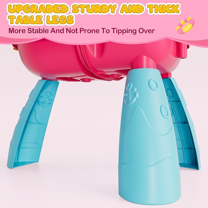 Kids Sand Water Table for Toddlers with Umbrella/Water Pumb, 3-Tier Outdoor Water Sand Play Table Beach Toys, Summer Splash Activity Sensory Table Party Birthday Gift for Kids 3 4 5 6 7 8(Red)