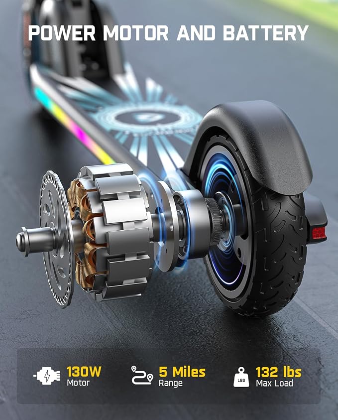 FanttikRide C9 Apex Kids Electric Scooter, Bluetooth Music Speaker, Colorful Light for Kids 8-12, 3.9-5.2 ft, 132 lbs, 5 Miles Range, Up to 40 min Ride Time, 5/8/10 MPH, 3 Adjustable Heights