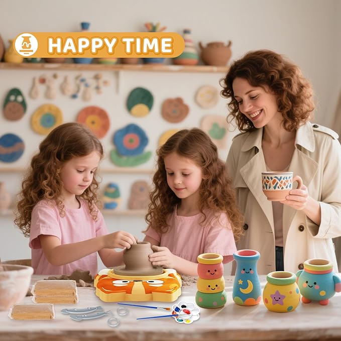 Pottery Wheel for Kids, Complete Pottery Kit for Beginners, Arts and Crafts for Kids Ages 8-12, with Air Dry Clay Painting Kit Sculpting Tools, Birthday Gift for Boys Girls 6 7 8 9 10 11 12 (Dog)