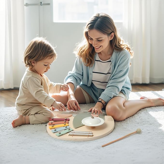 Wooden Elephant Musical Instruments for Toddlers, Baby Xylophone Percussion Instruments Toy for Kids, Montessori Educational Music Toys, Gifts for Girls Boys