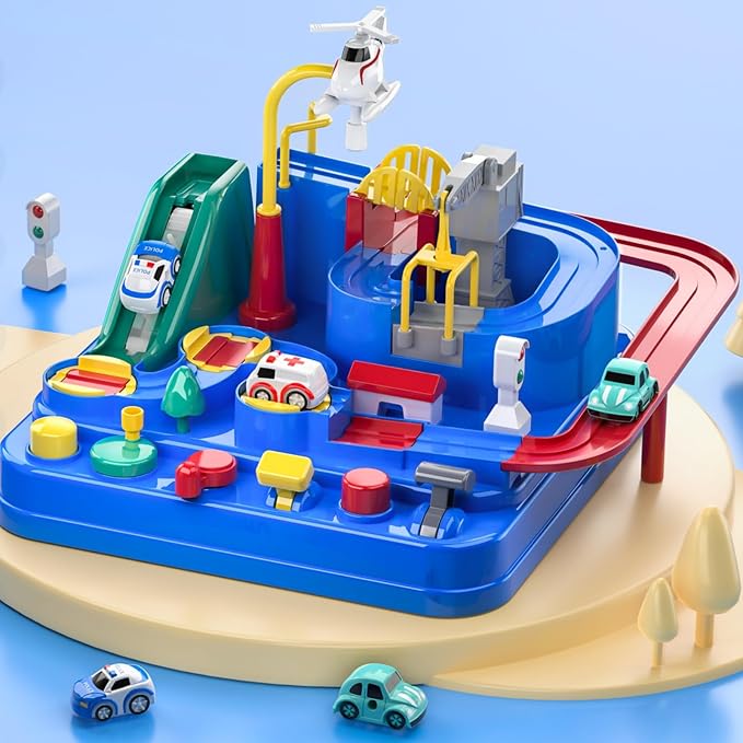 Car Race Track for Kids Ages 4-8, Kids Car Toys for 3 Year Old Boys, Race Track for Toddlers, City Set with 3 Small Cars(14.2 * 14.2 * 9in)