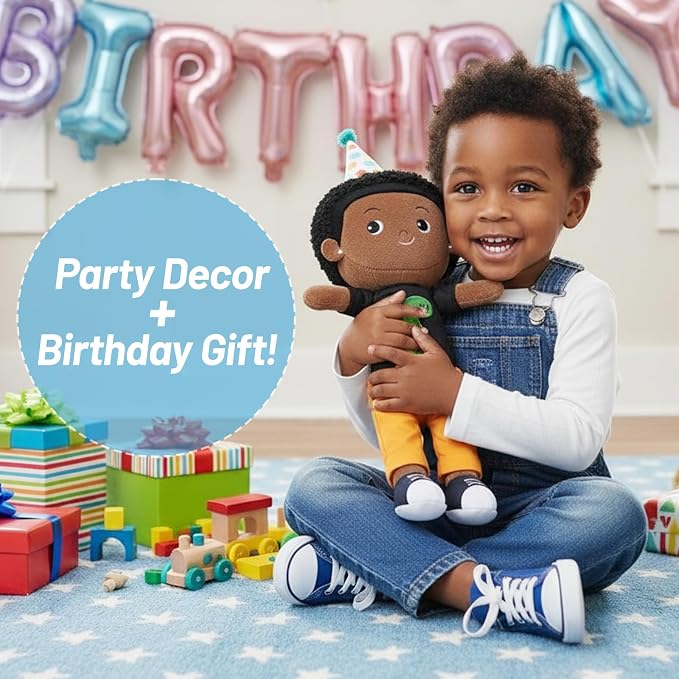 OUOZZZ 12.6" Black Boy Baby Doll - Toys for 1 Year Old Gifts African American Doll Birthday Gifts for 1 Year Old Boy Plush Toys Gift for Toddler Kids Dinosaur