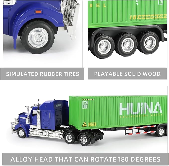 Container Semi Truck Toys, 1/50 for Kenworth W900 Big Metal Transport Box Diecast Truck Trailer Model Toy Gifts for Boys Adult Car Collector- Green