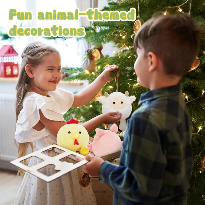 MorisMos 6Pcs Farm Animal Plush Keychains Set, 6.3" Cute Soft Stuffed Pig Cow Sheep Chicken Duck Horse Toys for Backpack, Classroom Graduation Party Favors, Christmas Birthday Gift for Kids