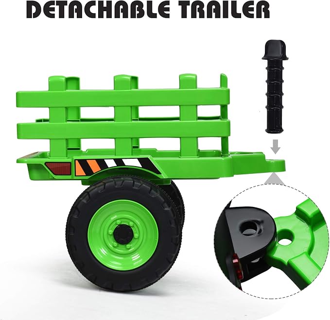 HONEY JOY Ride On Tractor with Trailer, Toddler 3-Gear-Shift Ground Loader, LED Lights, Horn, Music, 12V Battery Powered Electric Toy Tractor with Remote Control (Green)