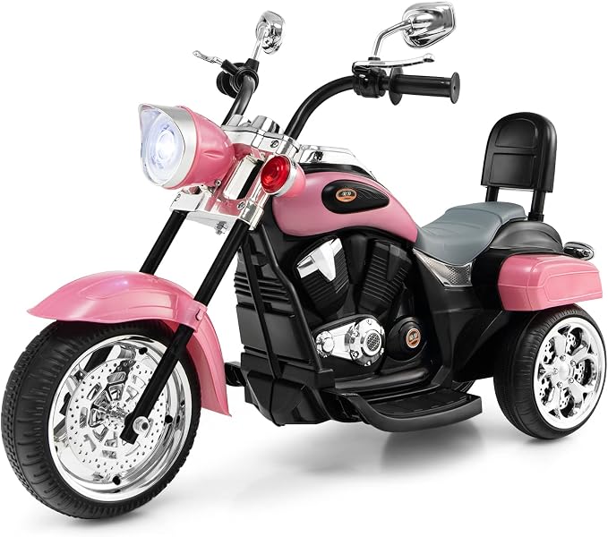 Costzon Kids Motorcycle, 6V Battery Powered Ride on Chopper Motorcycle w/Horn, Headlight, 3-Wheel Stable Ride on Toys, Electric Toddler Motorcycle for Kids, Gift for Boys Girls (Pink)