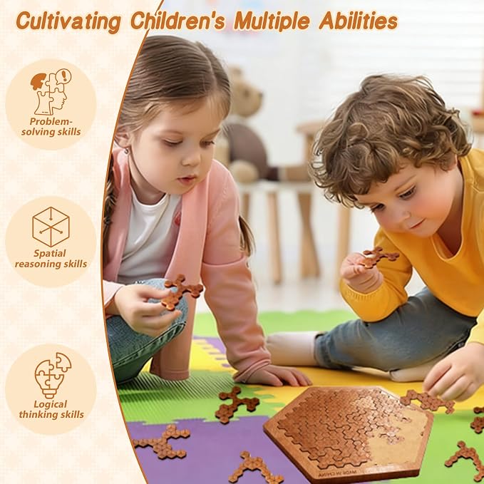 Fractal Tray Puzzle,Hilbert Curve Brain Teaser, Wooden Family Puzzle Game, Challenging Tangram-Style Learning & Entertainment