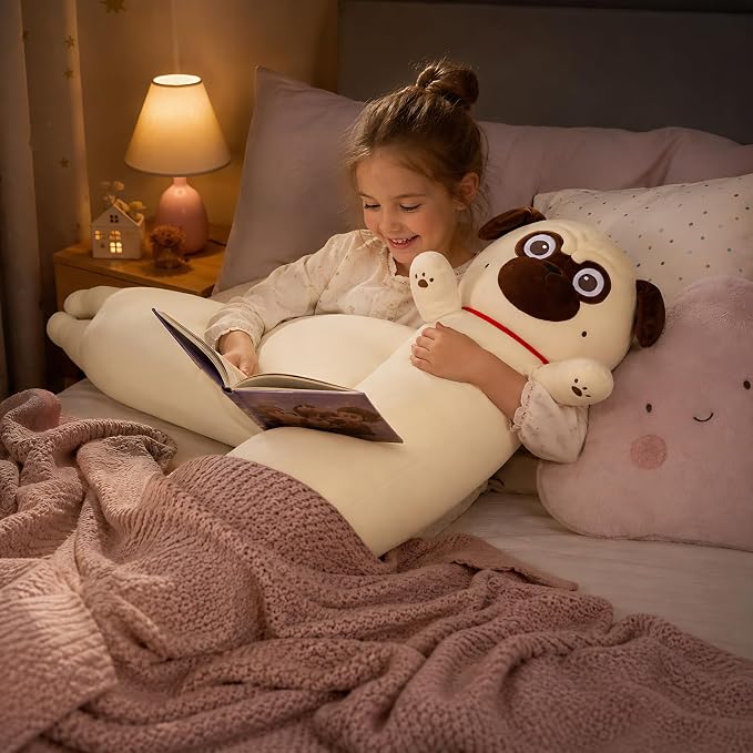 MaoGoLan Super Soft Stuffed Dog for Girls Kids Pug Plush Pillow 43 inch Long Puppy Stuffed Animal Body Pillow, Bulldog Stuffed Animal Pug Lovers Gifts Christmas Valentine's Day Halloween