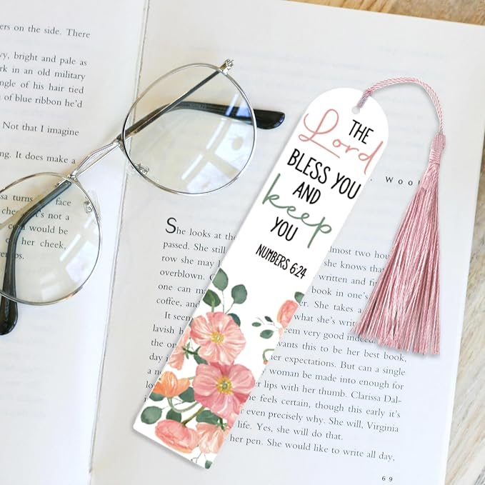 Dazoratix Christian Acrylic Bookmark Blanks - 60 Pcs Bible Verse Bookmarks Making Kit Religious Inspirational Clear Flower UV DTF Transfer Stickers with Ribbons DIY Craft for Reading Women Book Lovers