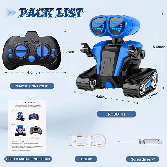MindPal Robot Toys for Boys Girls with Auto-Demonstration Robots for Kids Remote Control Kids Robot Rechargeable with LED Eyes Smart Robot Age 3 Years and Up - Blue
