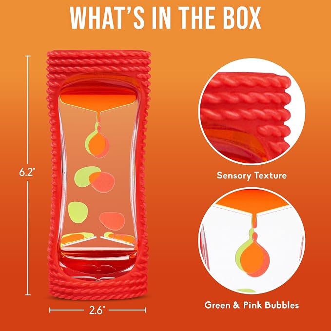 BUNMO Liquid Motion Bubbler Sensory Toy for Kids & Adults – Gentle Fidget Toy for Mindfulness – Stimulating Visual Sensory Experience – Colorful Bubble Fidget Timer for Desk & Travel - Red