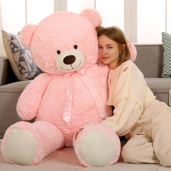 Tezituor Valentines Pink Big Teddy Bear, 5ft Giant Bears Stuffed Animal Plush,59” Soft Bear Plushies for Girls Girlfriend for Christmas, Birthday