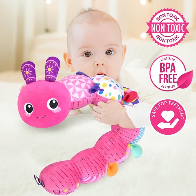 KMUYSL Baby Sensory Caterpillar Toys for 0-6 6-12 Months, Soft Plush Activity Toy with Crinkle, Rattle & Gentle Music, Tummy Time Toy for Infant Newborn, Early Development Toy Shower Gifts for Baby