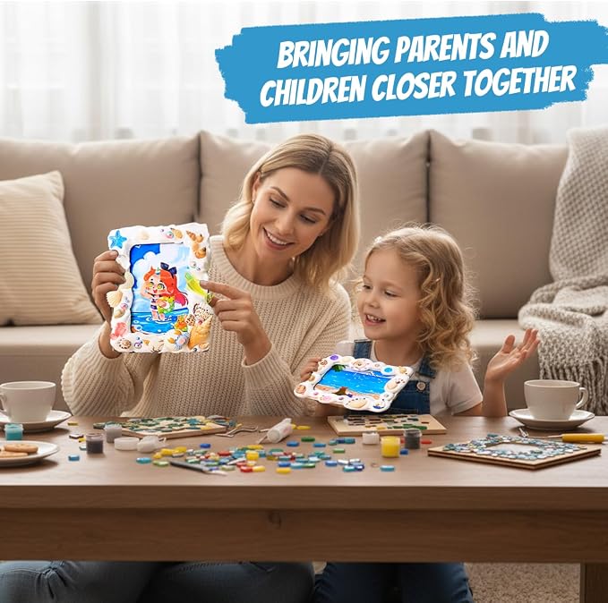 A&H Zier Decorate Your Own Mosaic Picture Frame Kit - 3 Pack DIY Arts & Crafts for Kids Ages 8-12, Valentines Day Gifts for Girls, 5x7 & 4x6 Photo Frames for Adults & Family