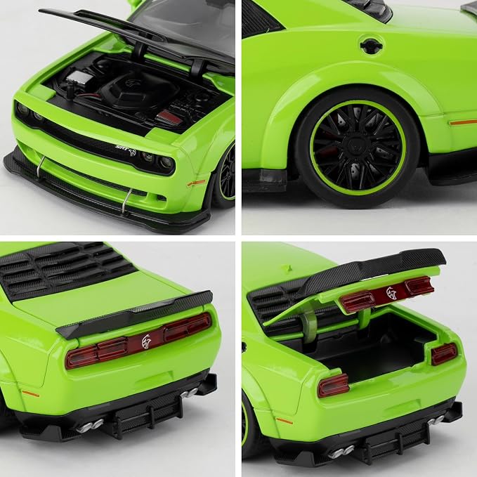 WAKAKAC Toy Cars Compatible for 1:32 Dodge Challenger SRT Hellcat Model Cars, Pull Back Die-cast Vehicles, Collectible Cars with Sounds＆Lights for Kids Boys Girls and Adults, Gift Green